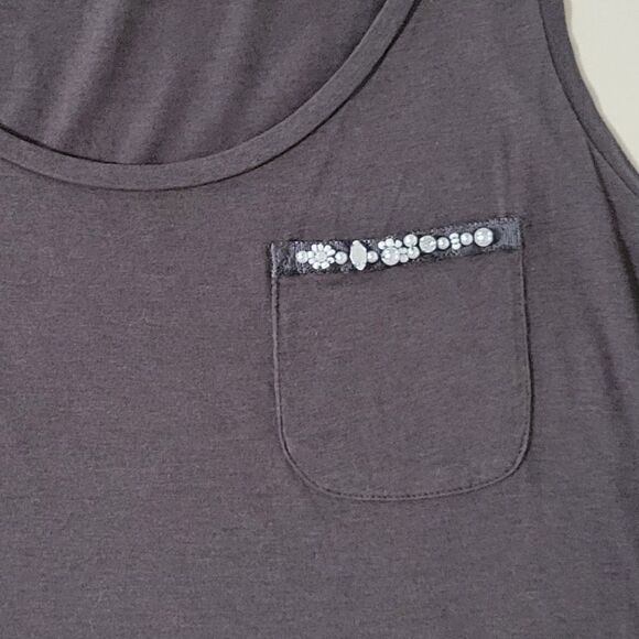 Ann Taylor Brown Embellished Pocket Scoop-neck Tank Top - Picture 7 of 9